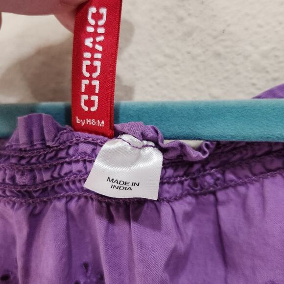 Divided H&M Square Neck Eyelet Floral Milkmaid Mini Dress Purple Smocked Size 4 - Picture 9 of 10